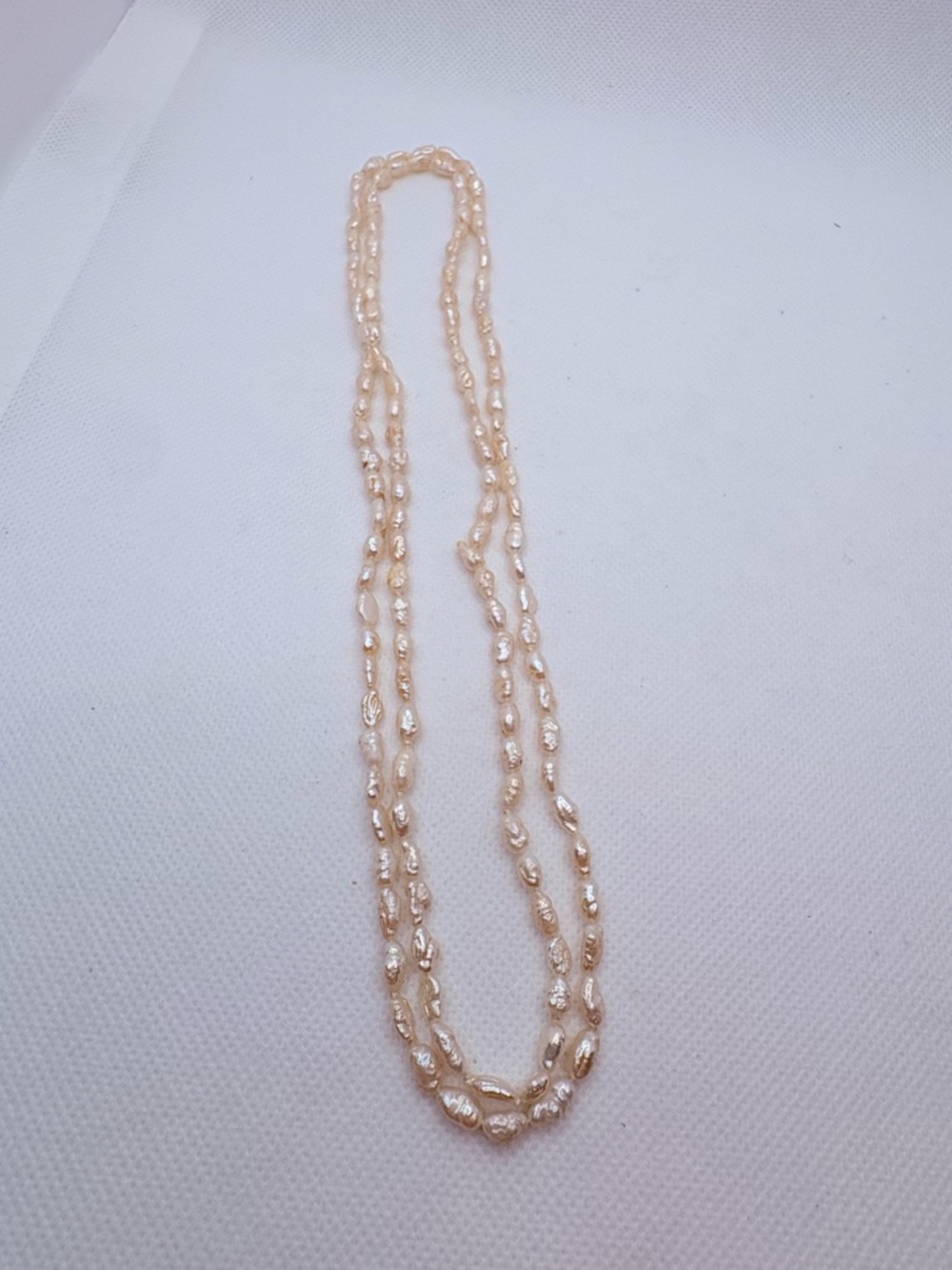 Vintage Delicate Long Rice Pearl Necklace 32” Layer Stack No Closure - Picture 4 of 4